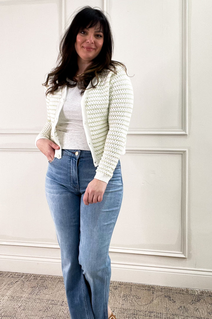 Stripe Chunky Knit Button Up Cardigan