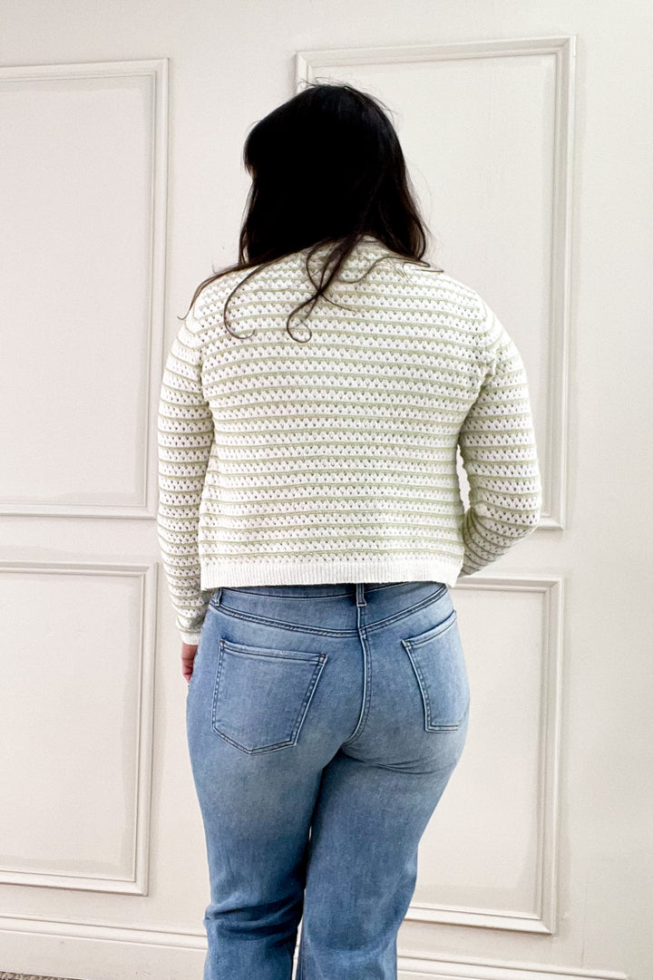 Stripe Chunky Knit Button Up Cardigan