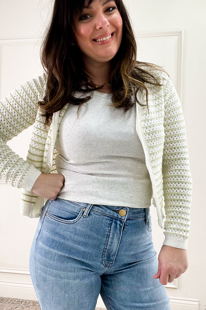 Stripe Chunky Knit Button Up Cardigan