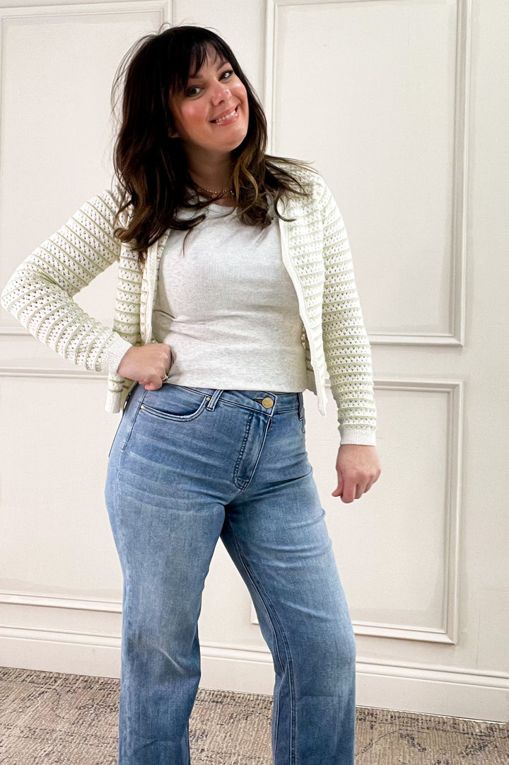 Stripe Chunky Knit Button Up Cardigan