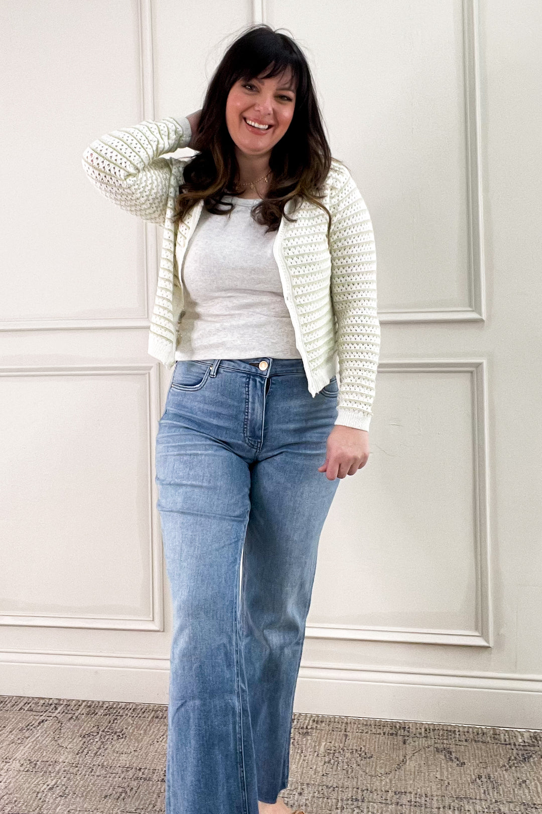 Stripe Chunky Knit Button Up Cardigan