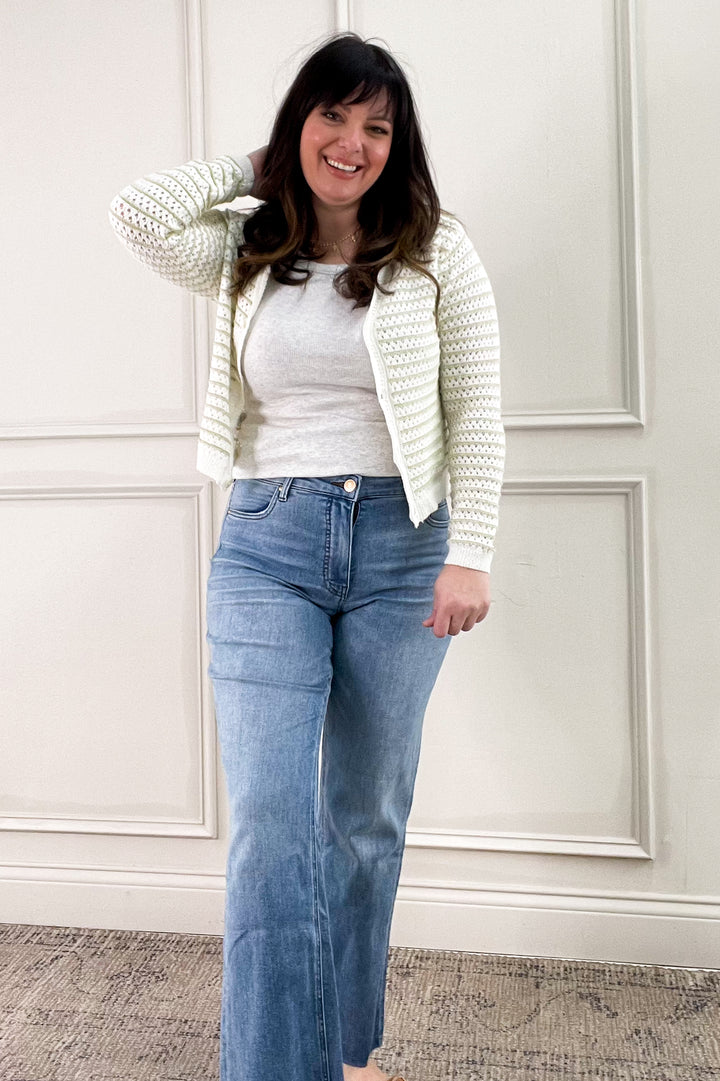 Stripe Chunky Knit Button Up Cardigan