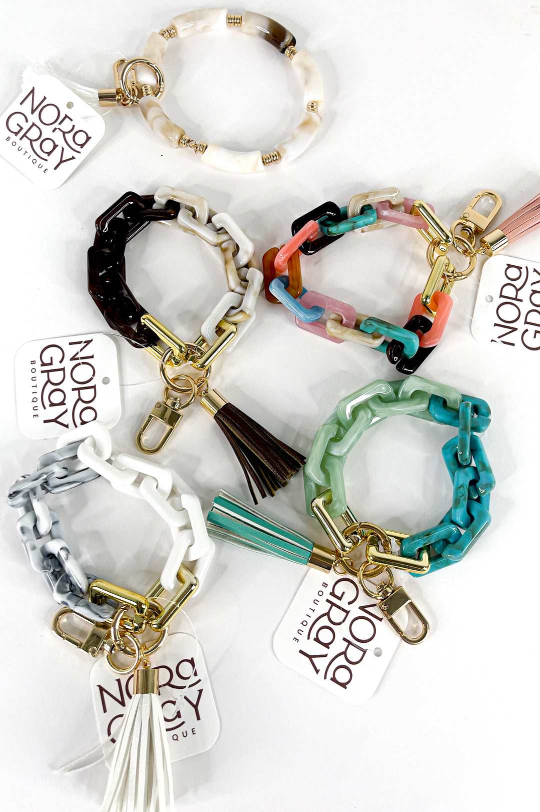 Two Tone Mixed Resin Chain Keychains with Tassel
