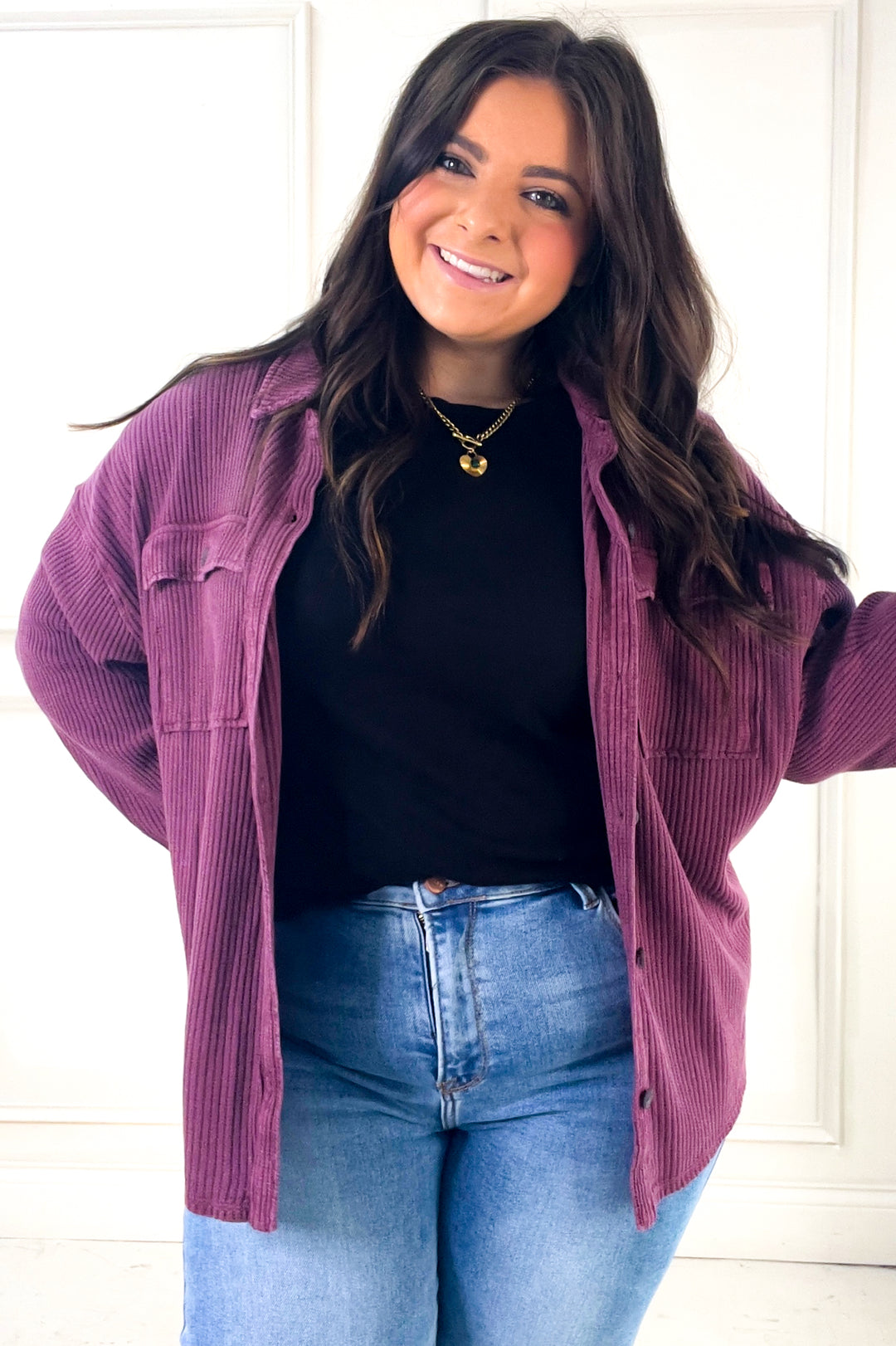 Oversized Mineral Washed Waffle Button-Up Jacket