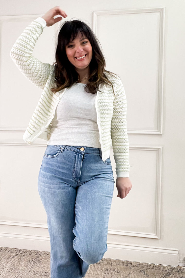 Stripe Chunky Knit Button Up Cardigan