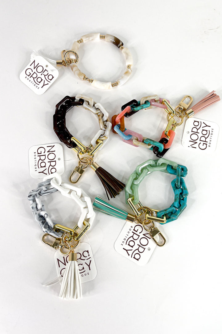 Two Tone Mixed Resin Chain Keychains with Tassel