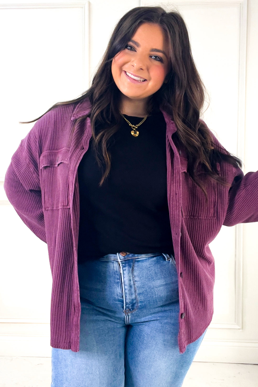 Oversized Mineral Washed Waffle Button-Up Jacket