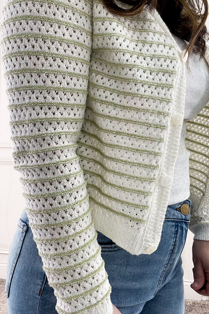 Stripe Chunky Knit Button Up Cardigan
