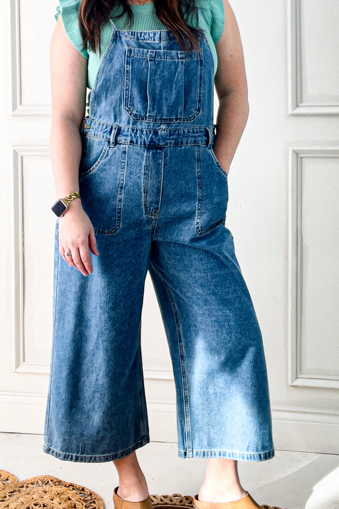 Strap Detail Denim Overall Pants