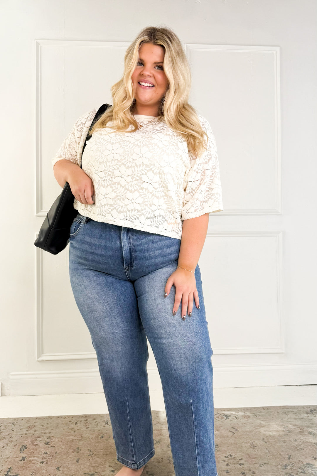 Boxy Floral Lace Curvy Knit Top