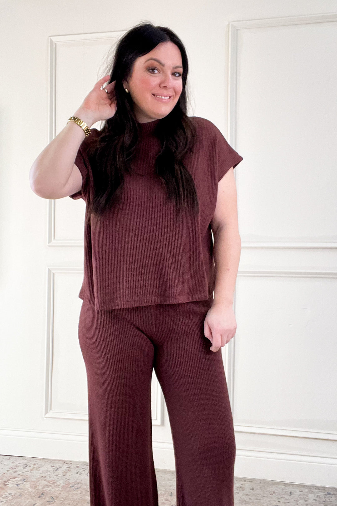 Boxy Short Sleeve Sweater & Flowy Pants Set