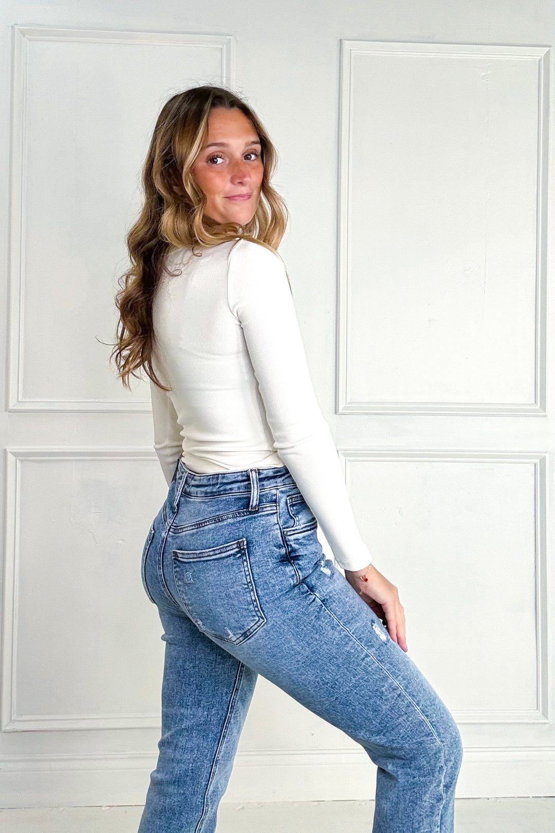 Ribbed Henley Long Sleeve Knit Top