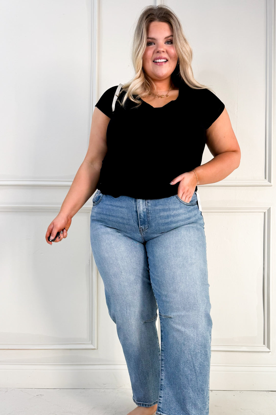 Bamboo Fiber Blend Scoop Neck Curvy Tee