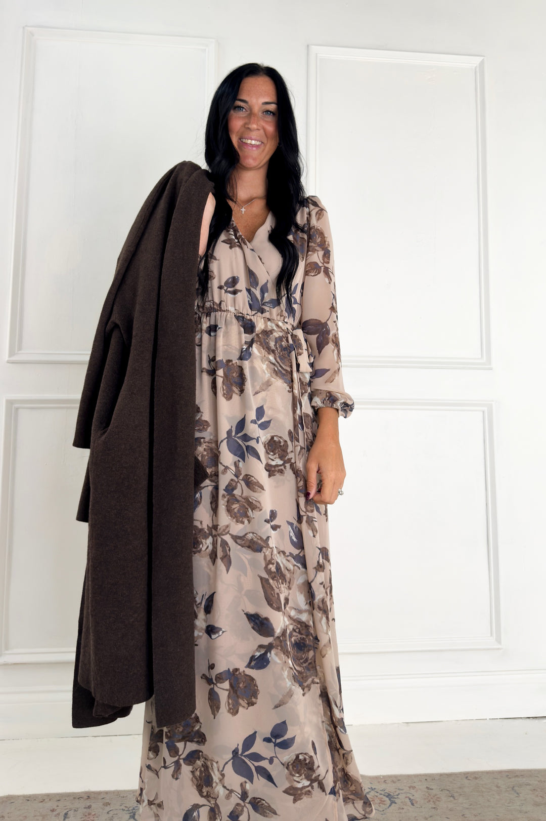 Surplice Long Sleeve Floral Maxi Dress