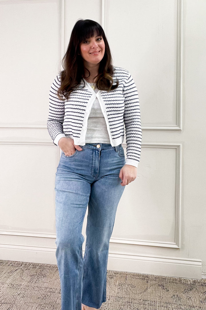 Stripe Chunky Knit Button Up Cardigan