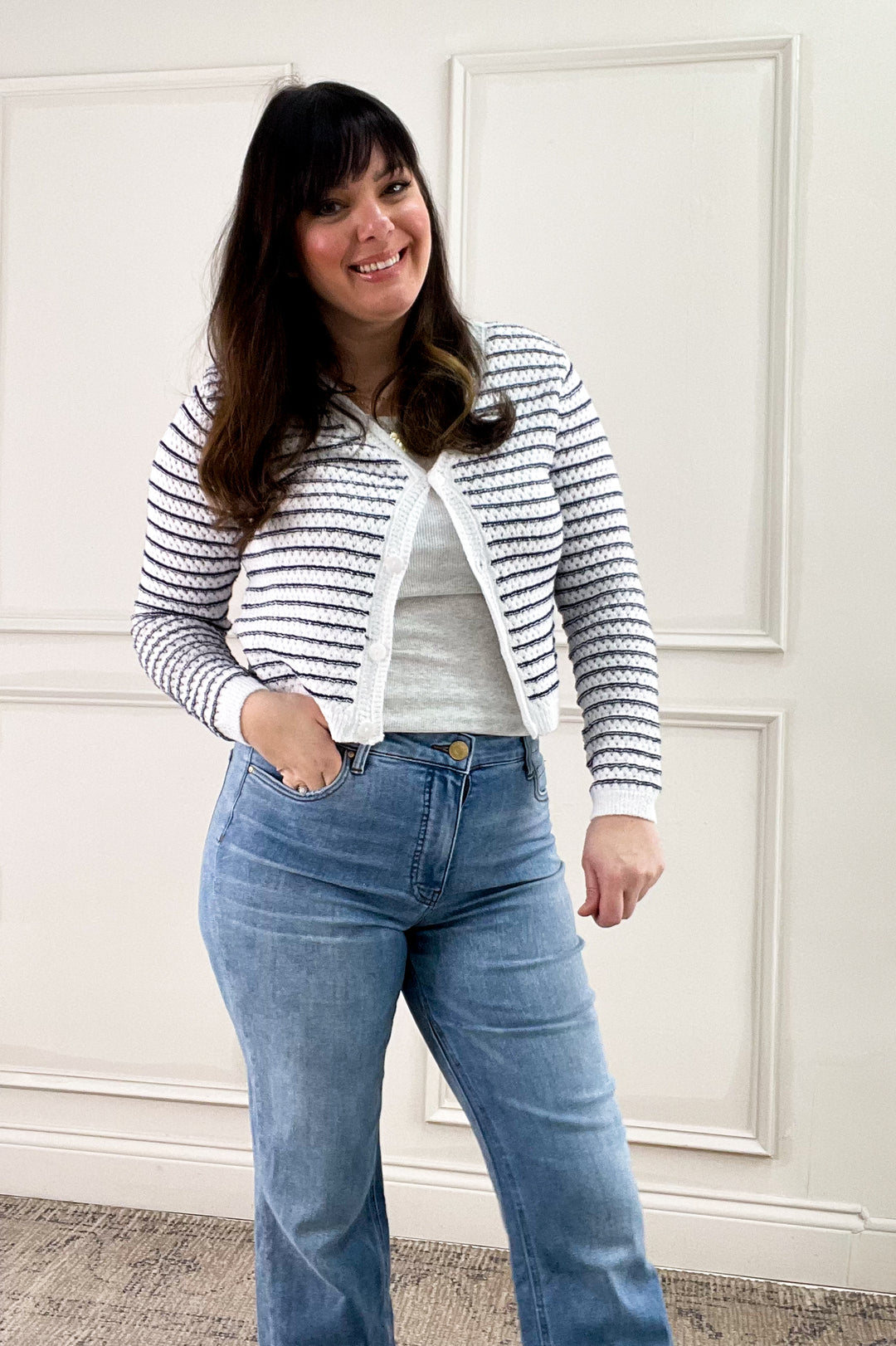 Stripe Chunky Knit Button Up Cardigan