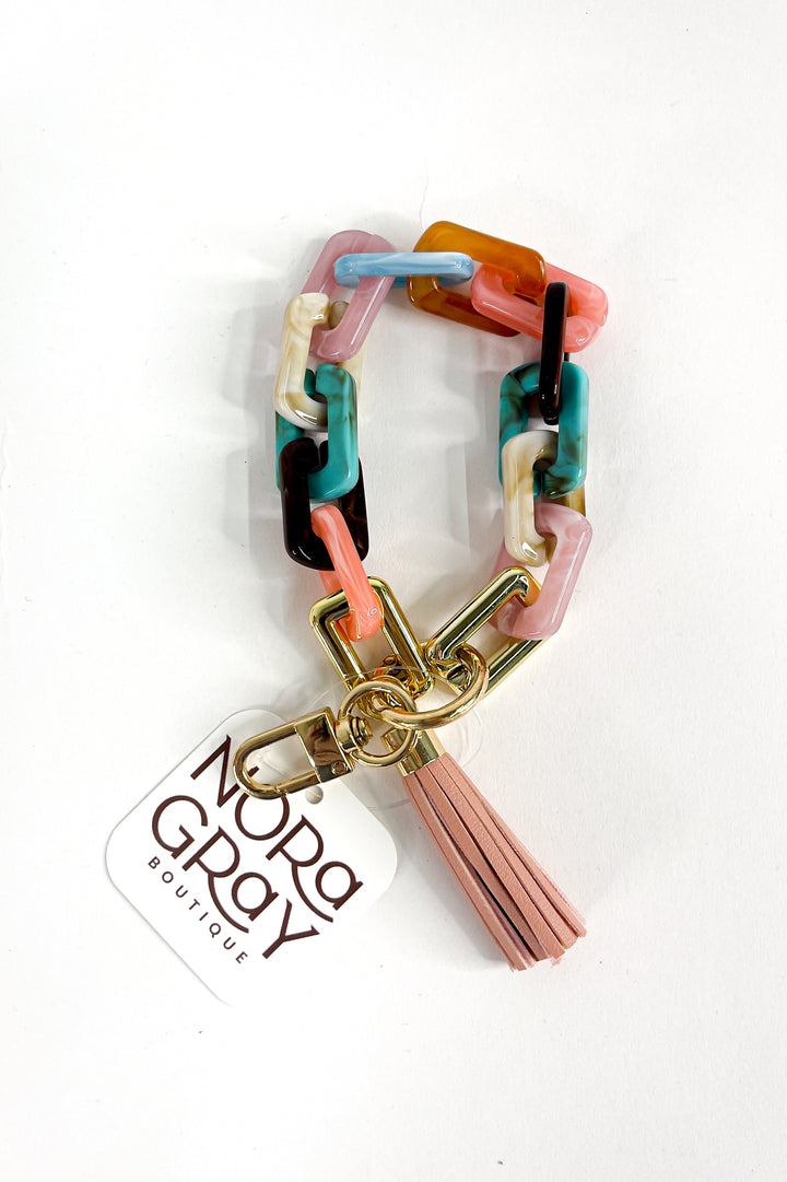 Two Tone Mixed Resin Chain Keychains with Tassel