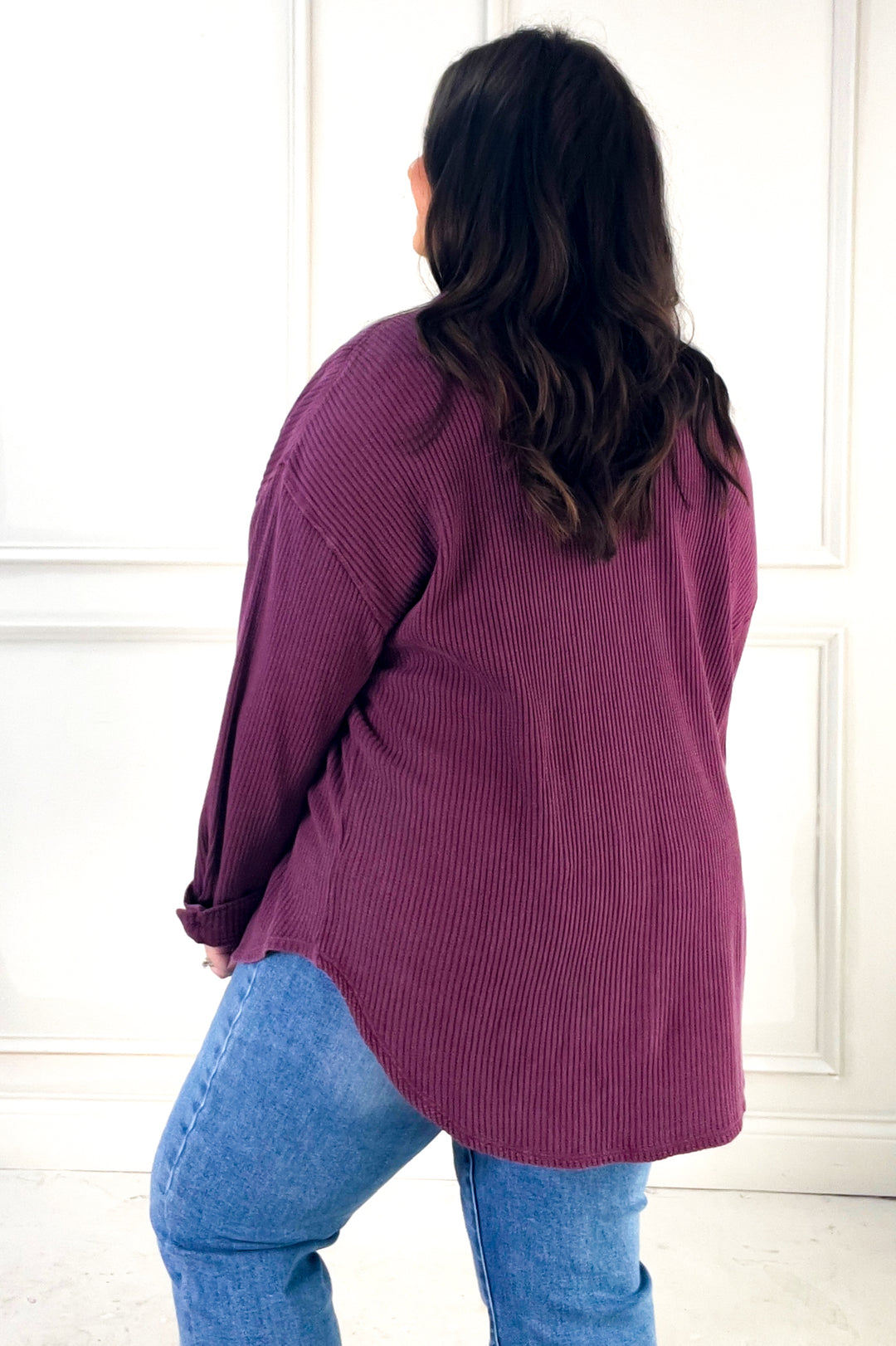 Oversized Mineral Washed Waffle Button-Up Jacket