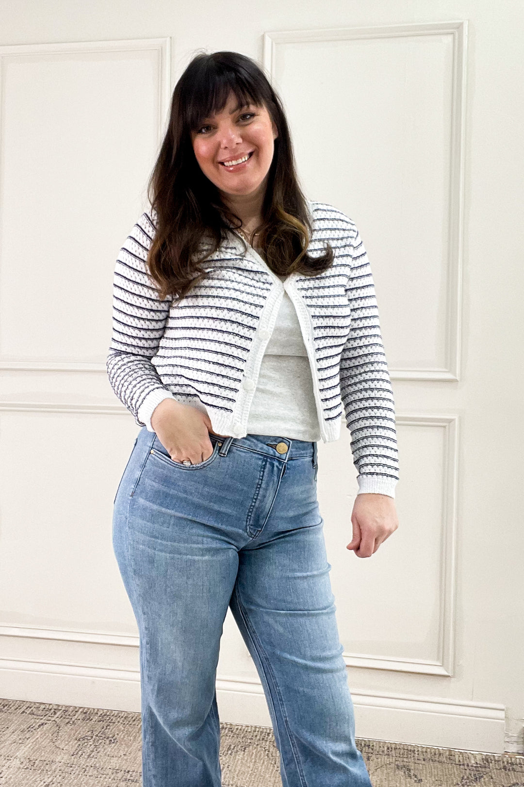 Stripe Chunky Knit Button Up Cardigan