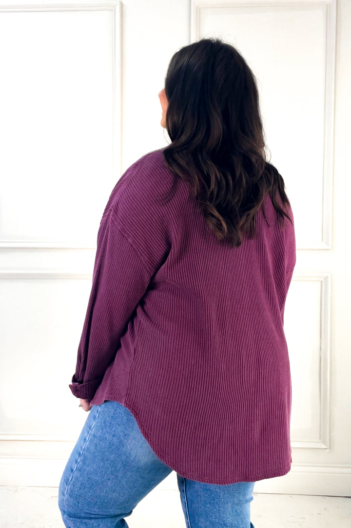 Oversized Mineral Washed Waffle Button-Up Jacket