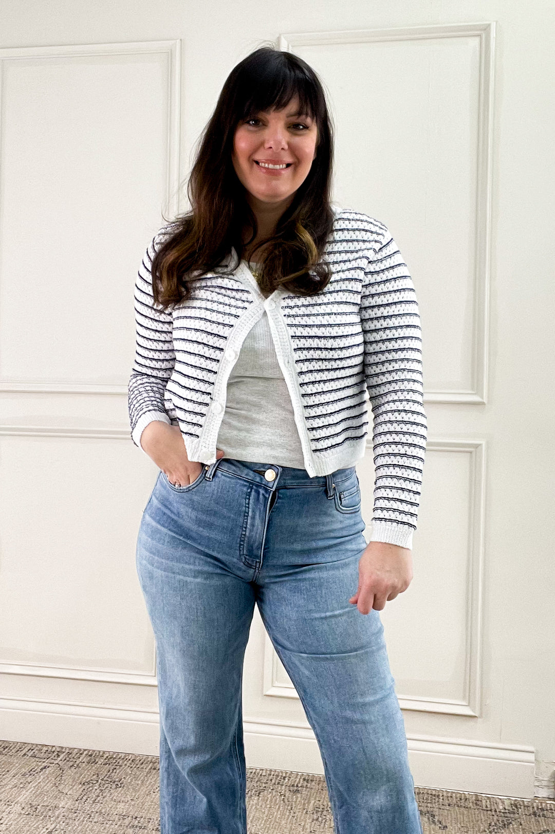 Stripe Chunky Knit Button Up Cardigan