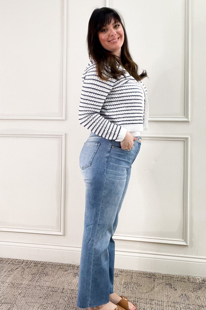 Stripe Chunky Knit Button Up Cardigan