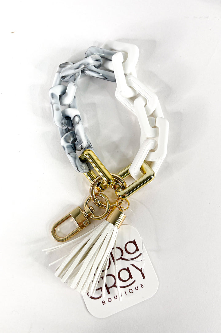 Two Tone Mixed Resin Chain Keychains with Tassel