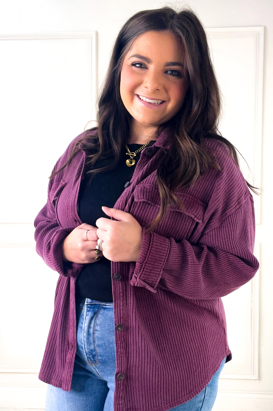 Oversized Mineral Washed Waffle Button-Up Jacket