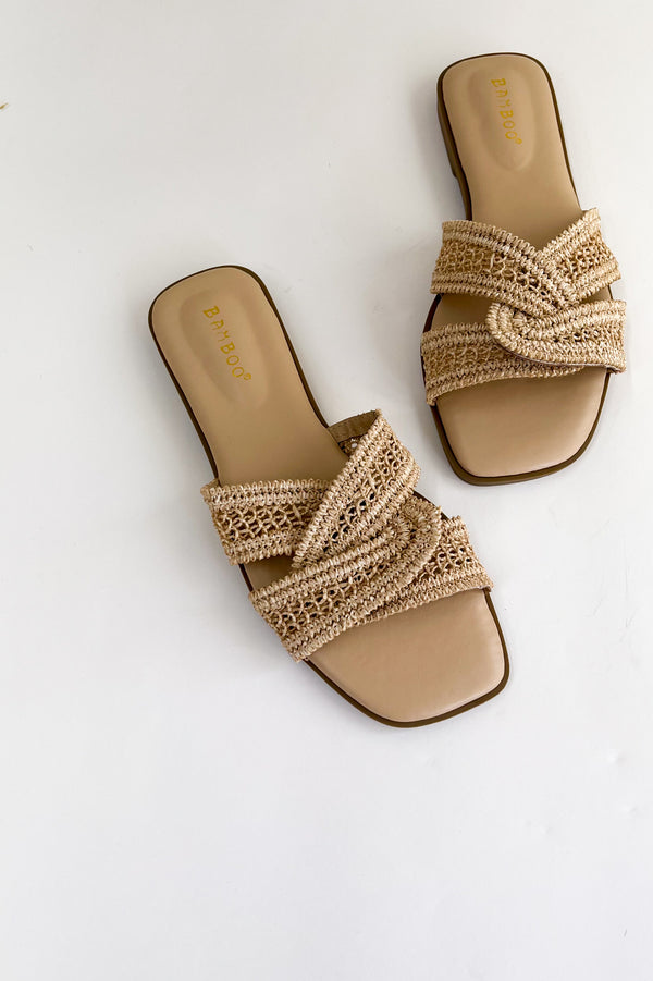 Woven Cross Band Low Heel Sandals