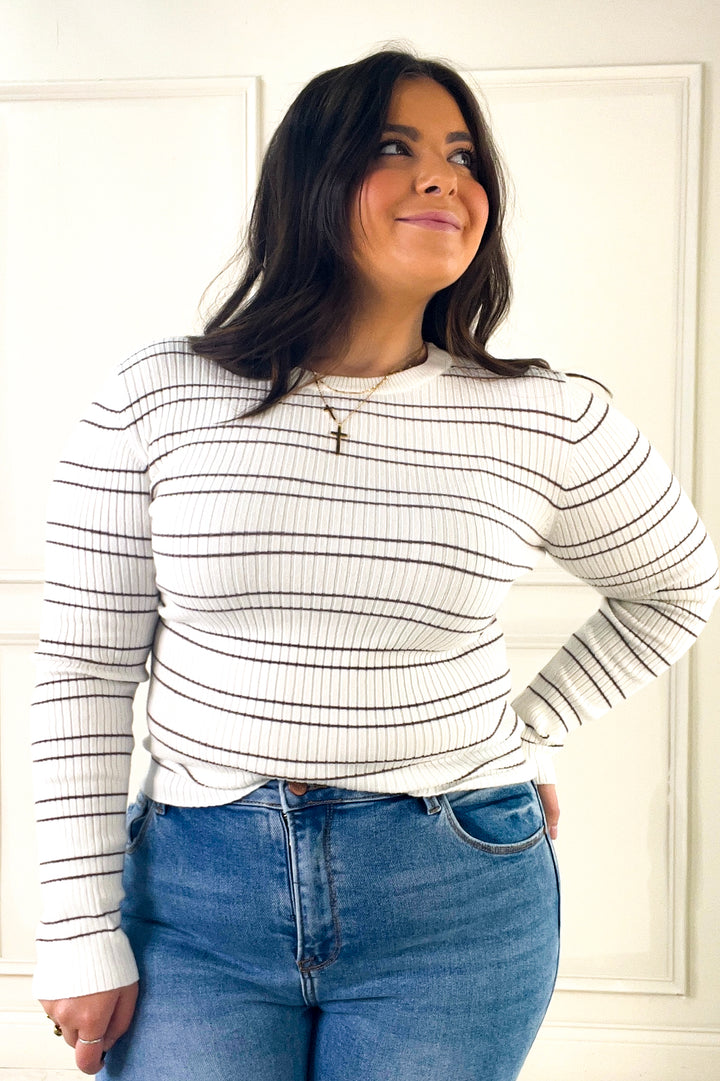 Double Stripe Crewneck Rib Sweater