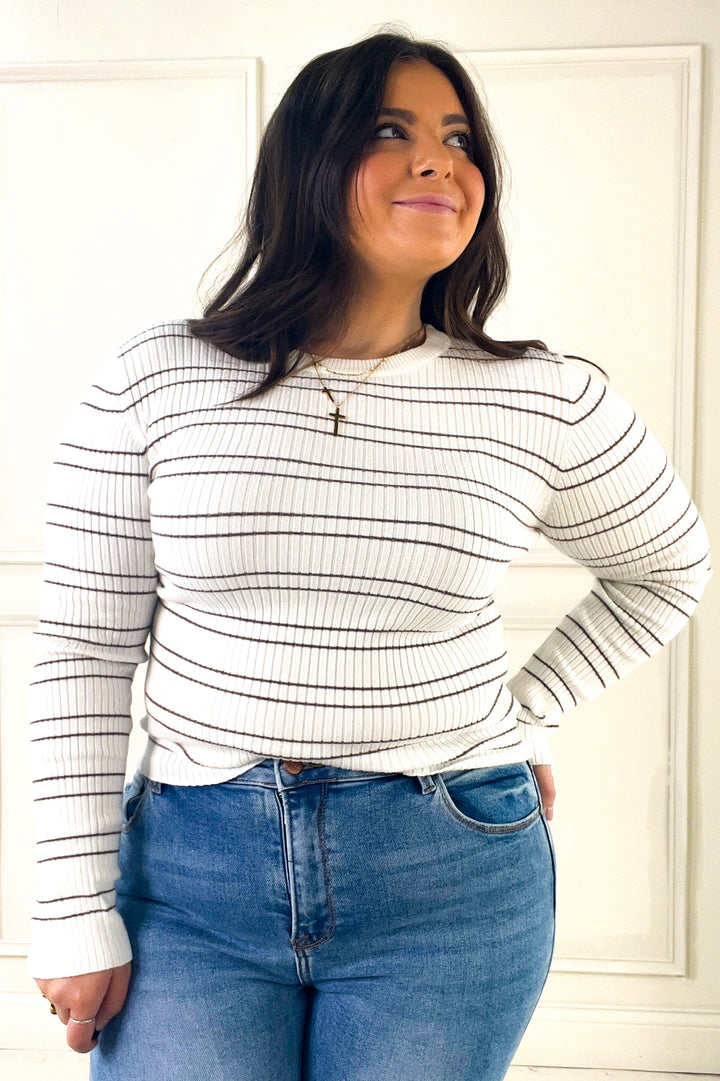 Double Stripe Crewneck Rib Sweater