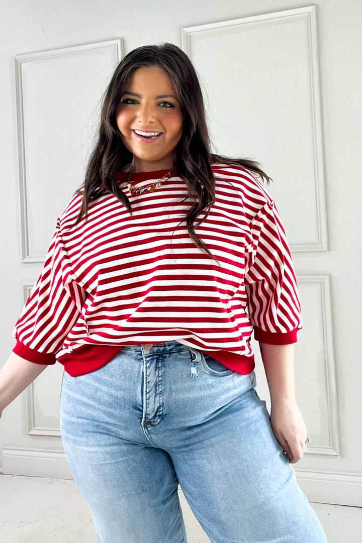 Striped 3/4 Sleeve Pullover Top