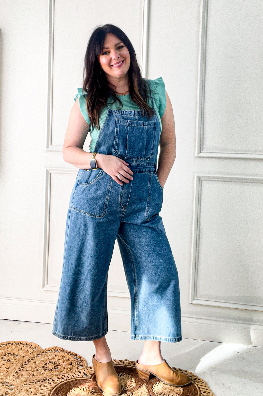 Strap Detail Denim Overall Pants