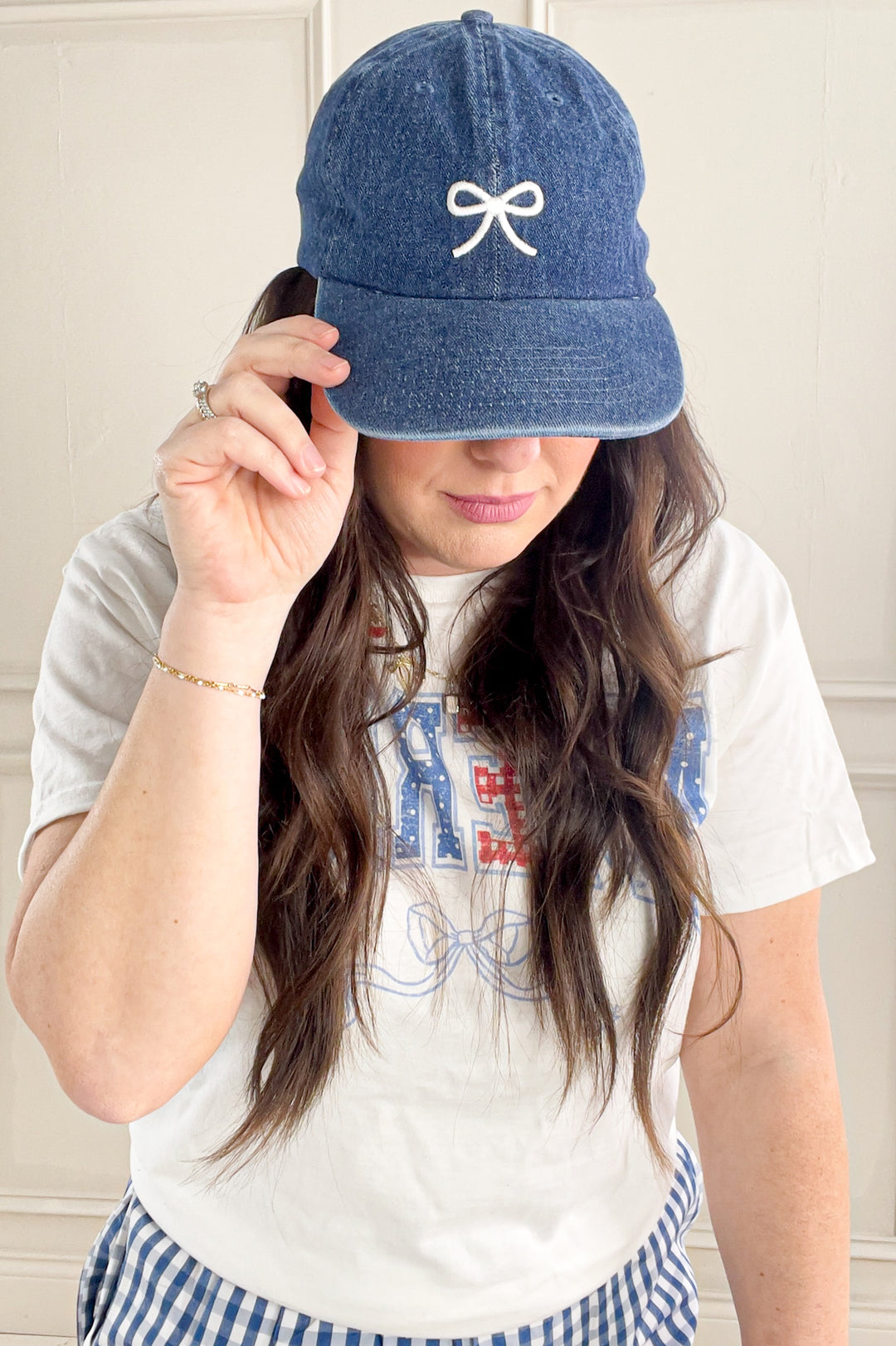 Embroidered Bow Denim Ball Cap