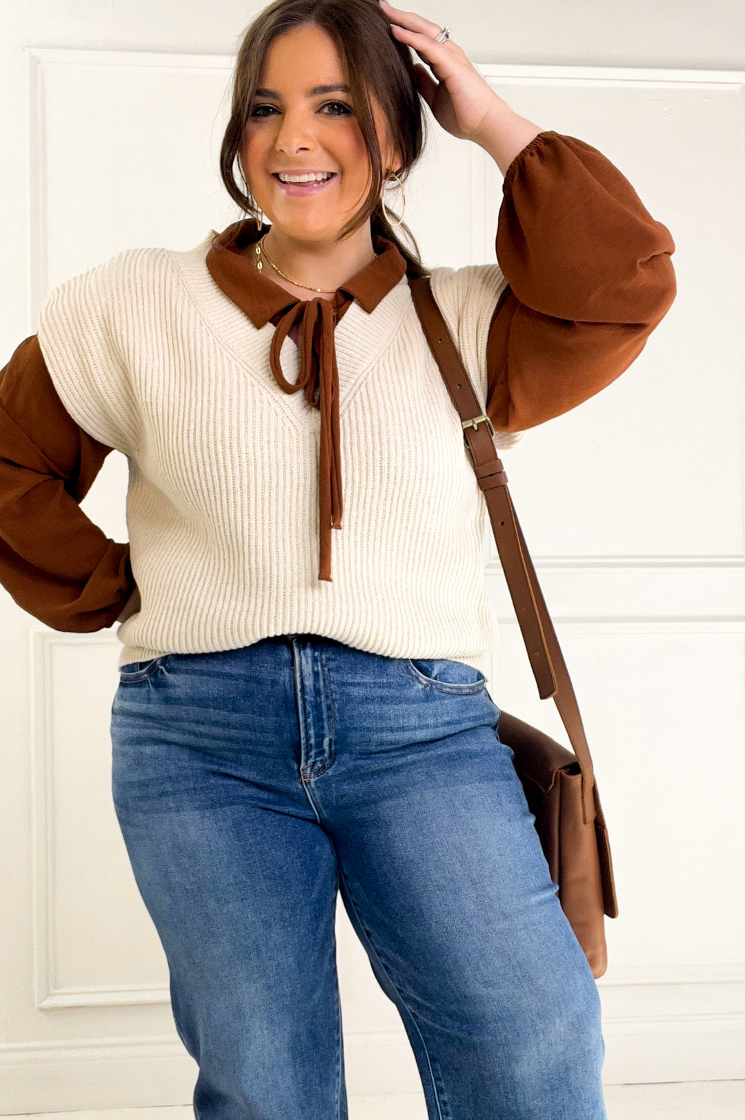 V-neck Power Shoulder Sweater Vest