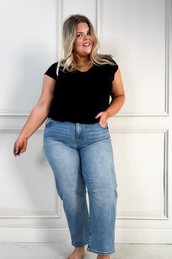 Bamboo Fiber Blend Scoop Neck Curvy Tee