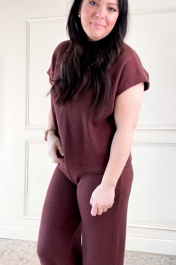 Boxy Short Sleeve Sweater & Flowy Pants Set