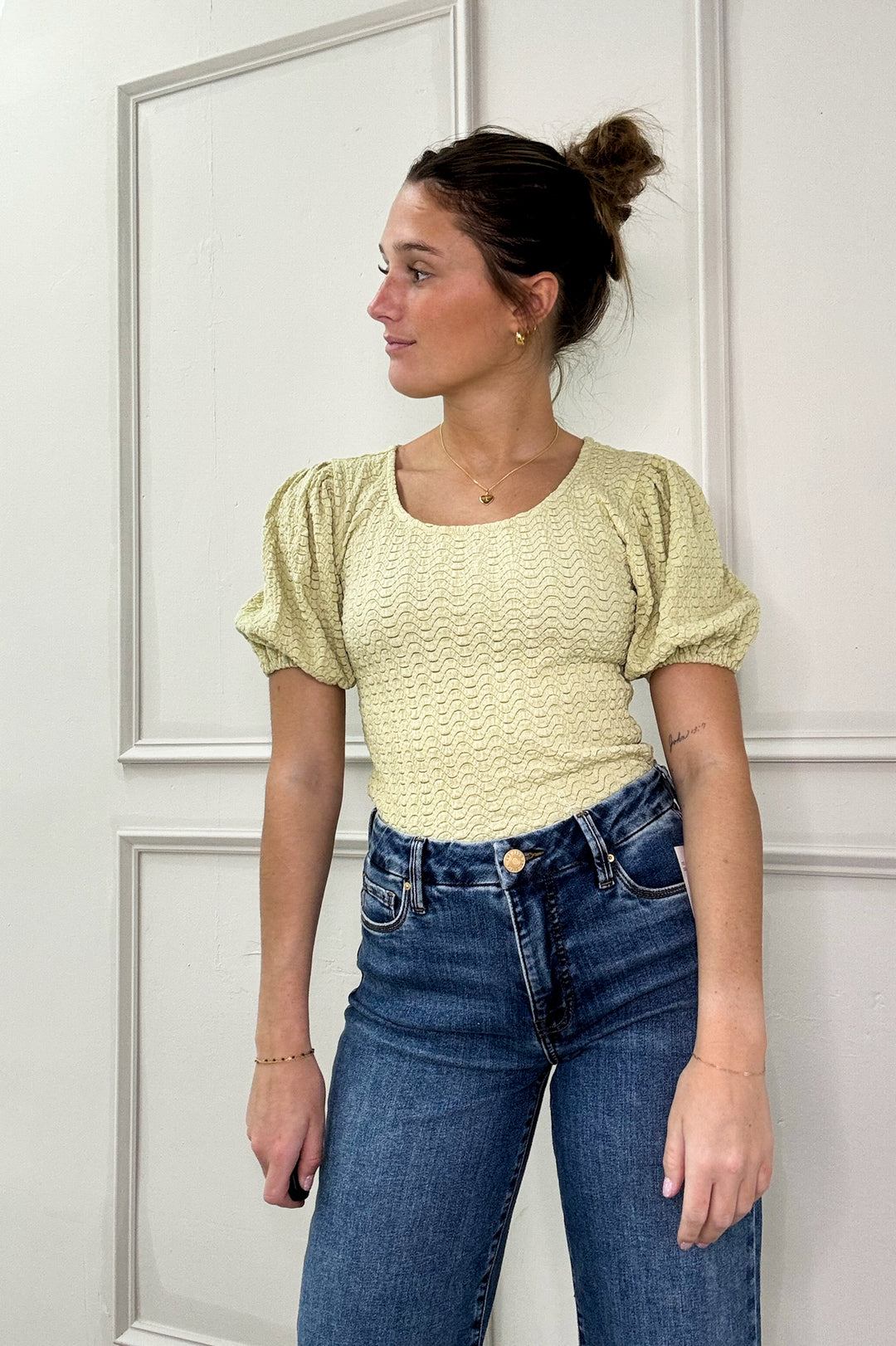 Bubble Short Sleeve Textured Knit Top