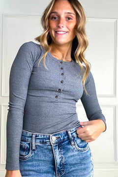 Ribbed Henley Long Sleeve Knit Top