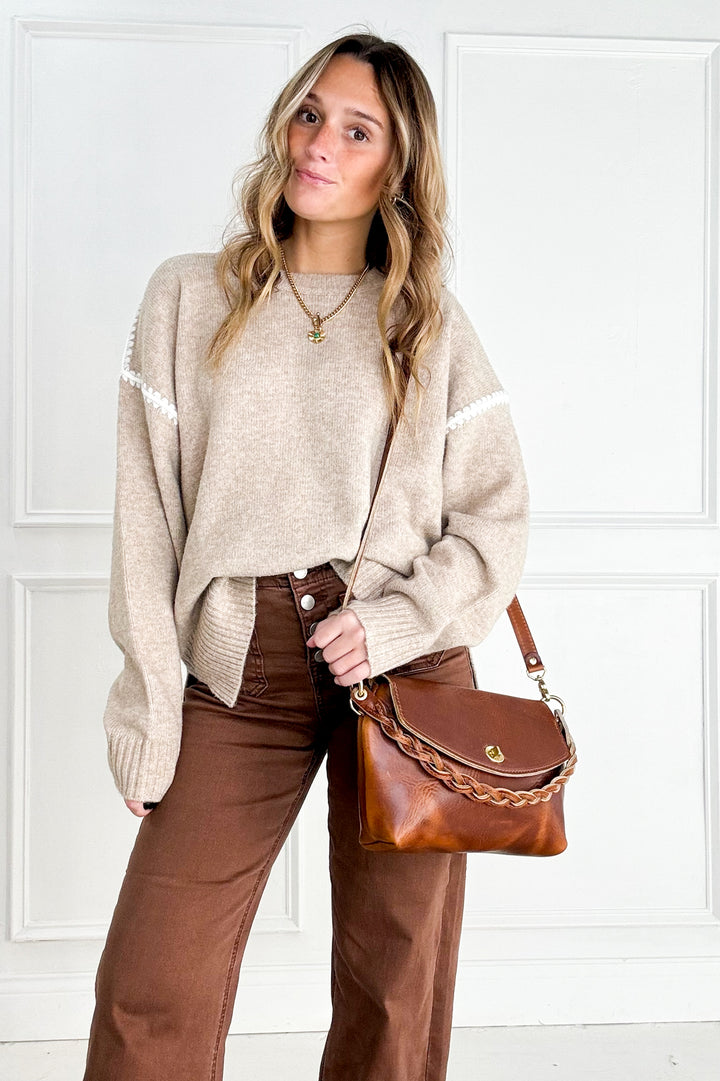 Contrast Shell Stitch Detail Sweater