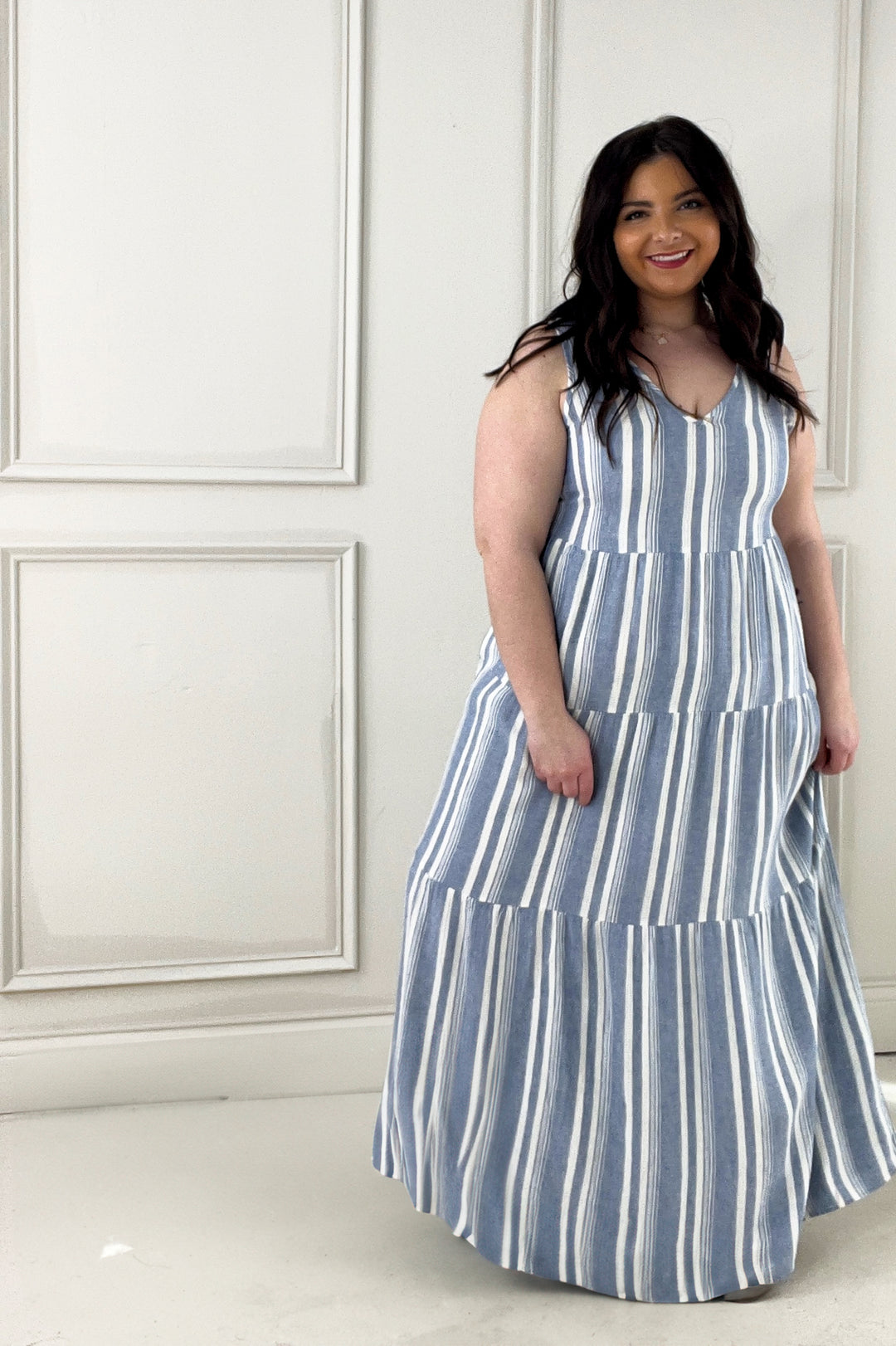 Benny Striped Tiers Sleeveless Midi Dress