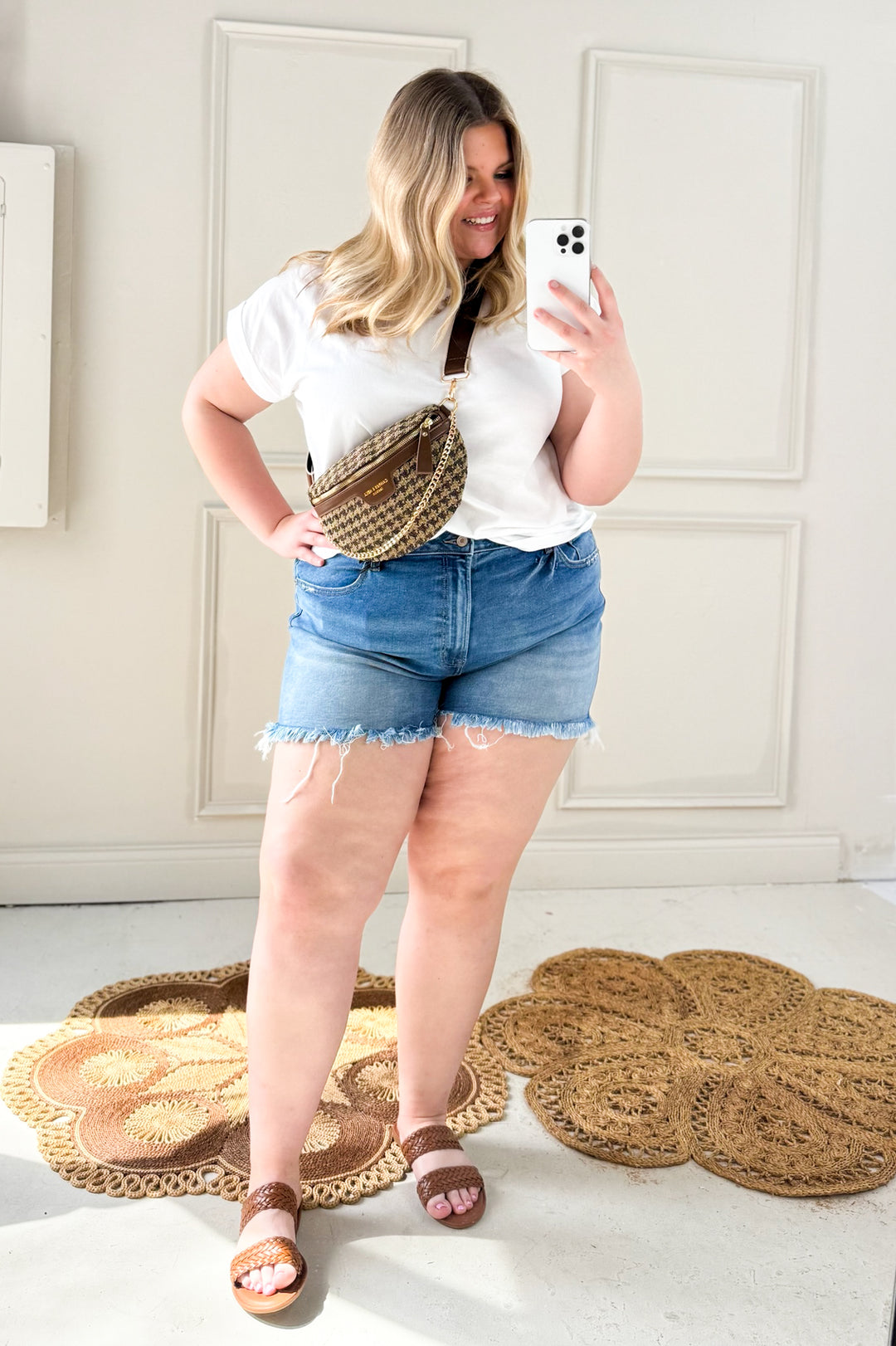 Mid Rise Raw Frayed Denim Shorts