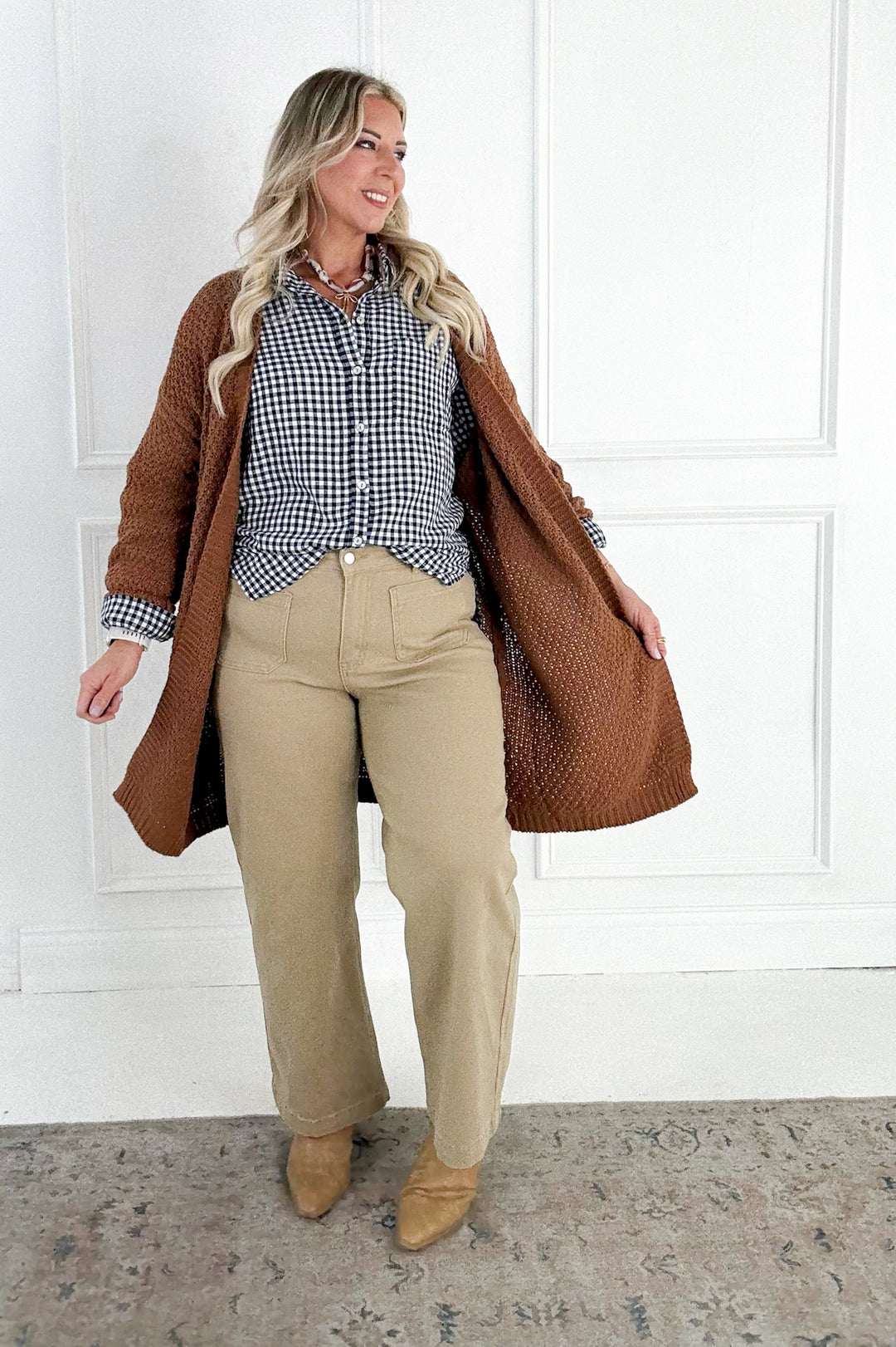 Navy Gingham Long Sleeve Button Up Shirt