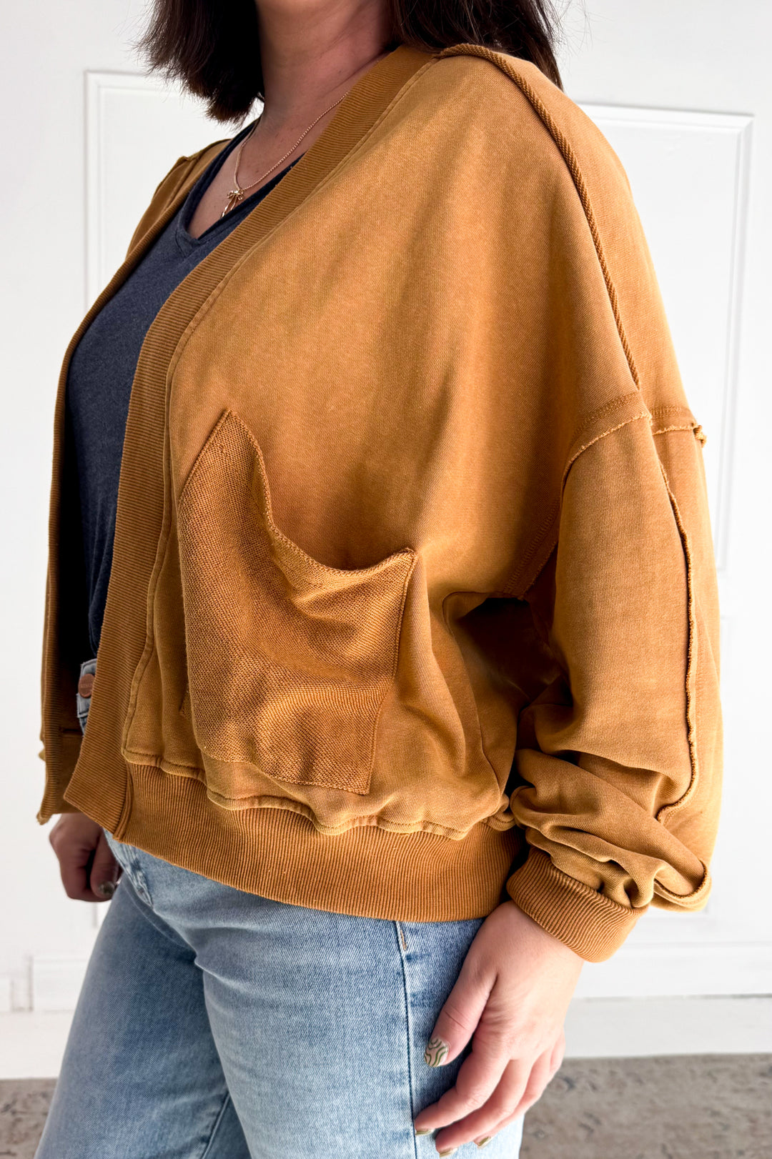 Mineral-Washed French Terry Cardigan