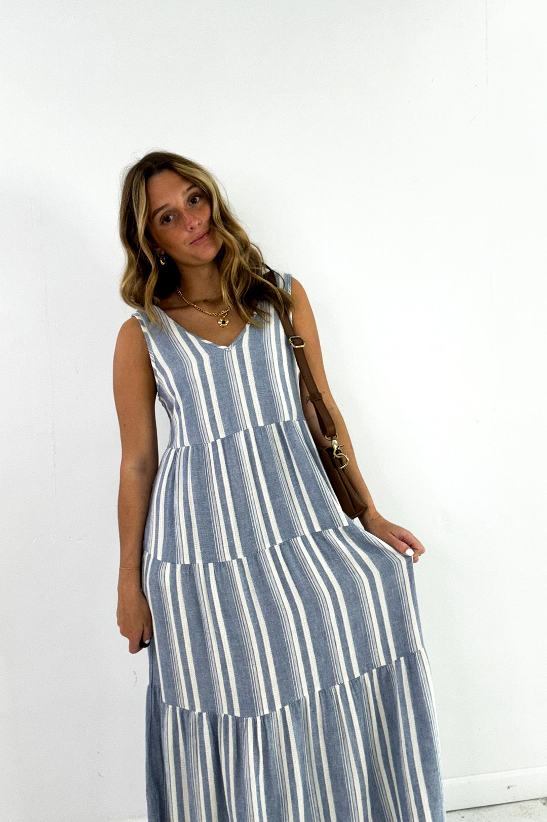 Benny Striped Tiers Sleeveless Midi Dress