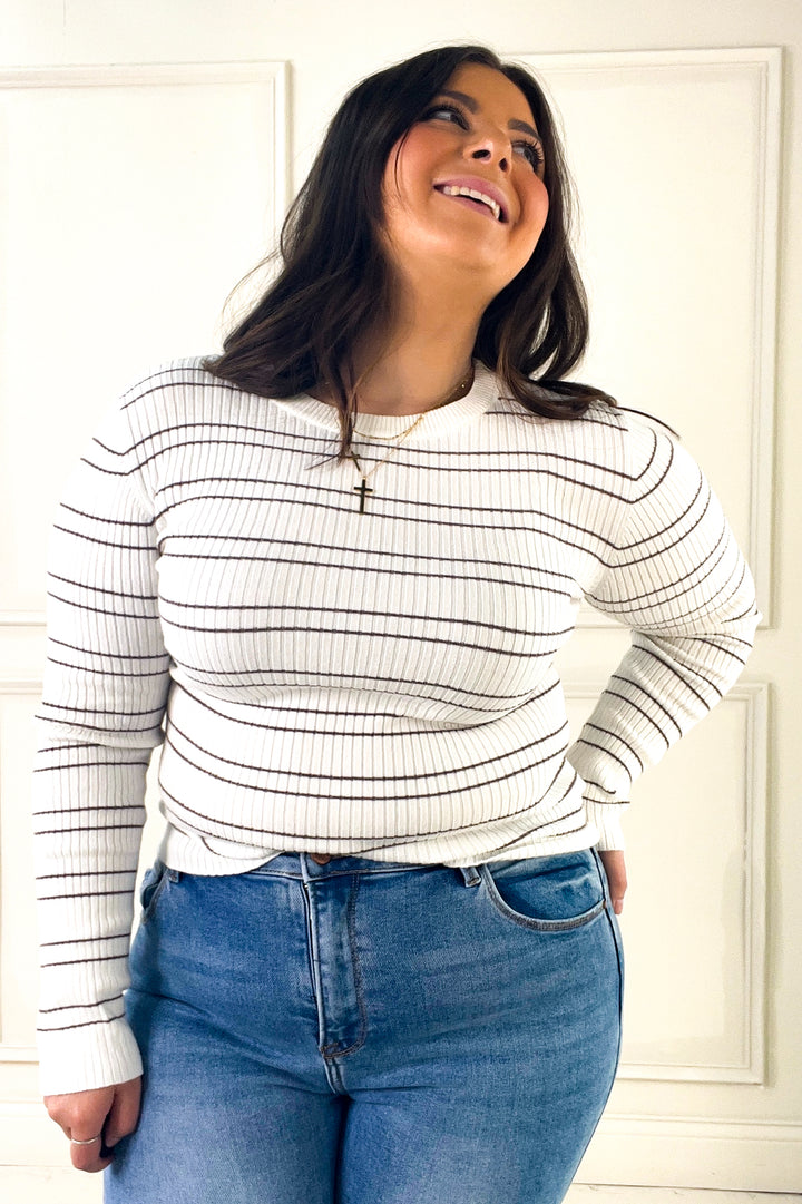 Double Stripe Crewneck Rib Sweater