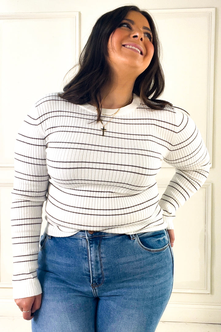 Double Stripe Crewneck Rib Sweater