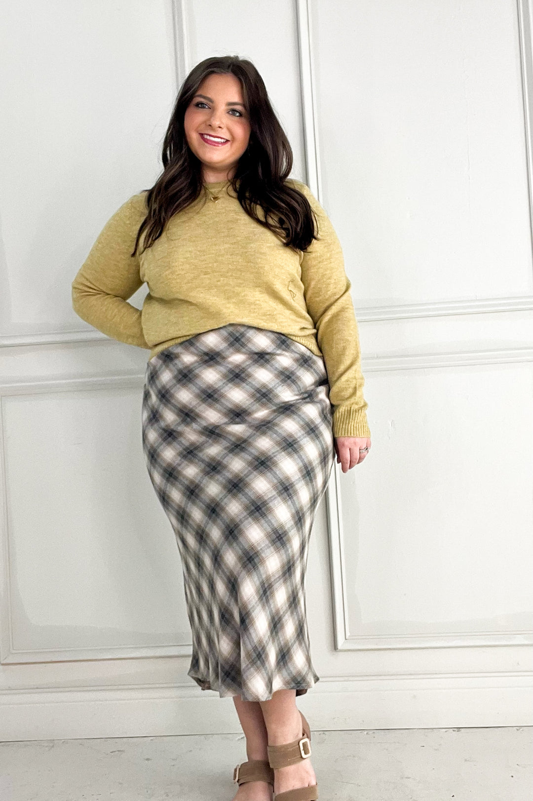 Tartan Plaid Flowy Midi Skirt