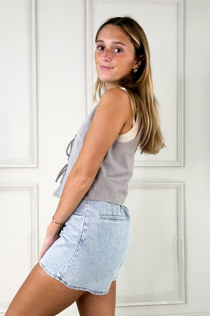 Pinstriped Double Front Tie Cotton Vest