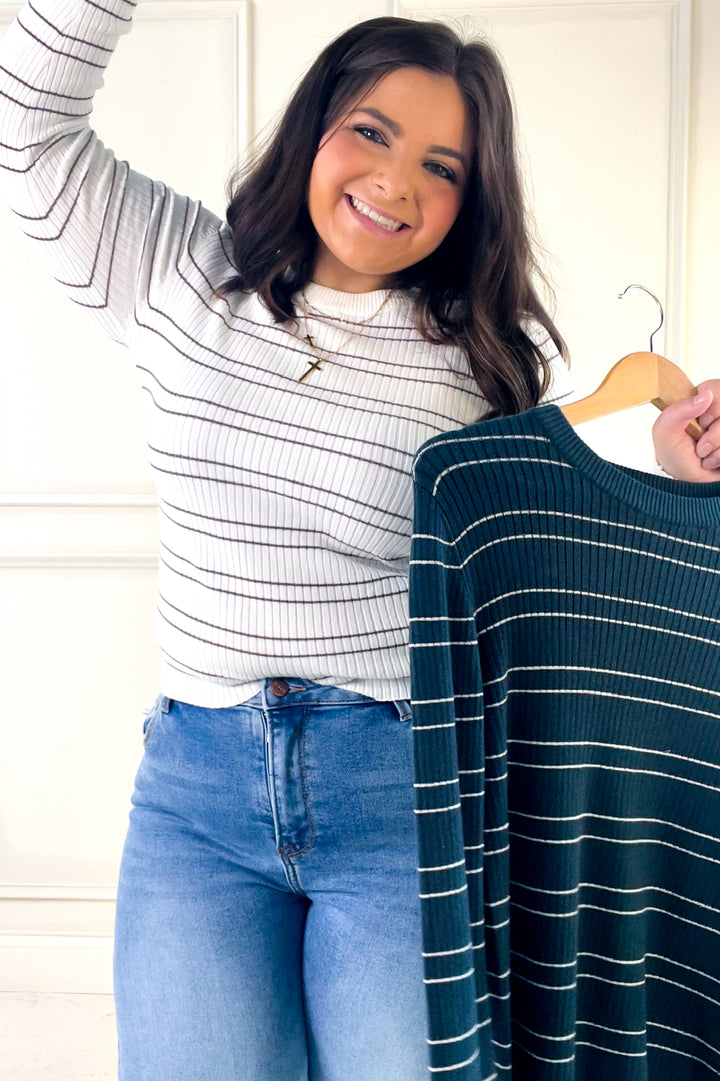 Double Stripe Crewneck Rib Sweater